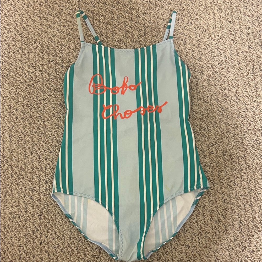 Bobo Choses Green and Blue Striped Kids Swim One Piece